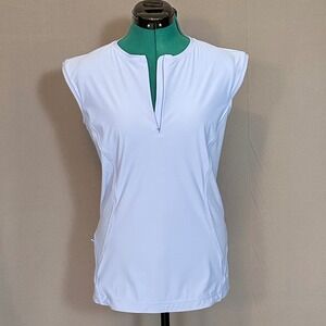 Athleta Womens Pacifica II Tank Blue Sleeveless Quarter Zip Mesh Panel Top Med